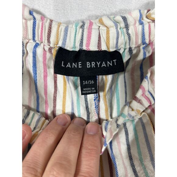 Lane Bryant Dress 14 16 Linen Blend Striped Flutter Sleeve Knee Length - Picture 5 of 10